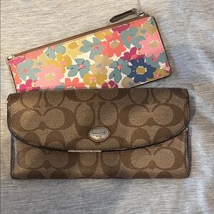 Coach Brown Wallet and Floral Pouch Set